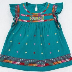 Shein Embroidered Boho Top Medium Teal
